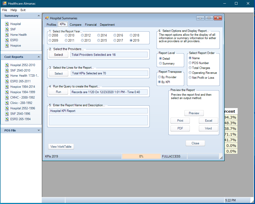 KPI Setup Screen